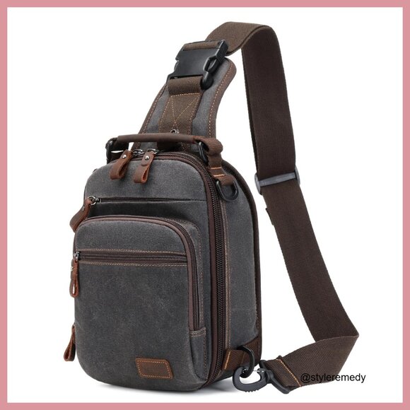 Waxed Canvas Crossbody Sling Bag Water Resistant Shoulder Bag